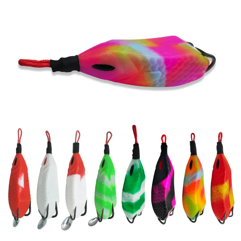 Artificial 80mm 15g Silicone Frog Bionic Soft Bait 3D Eyes Topwater Wobbler With Assist Hook Spoon Fishing Lure Mini Fishing Lure