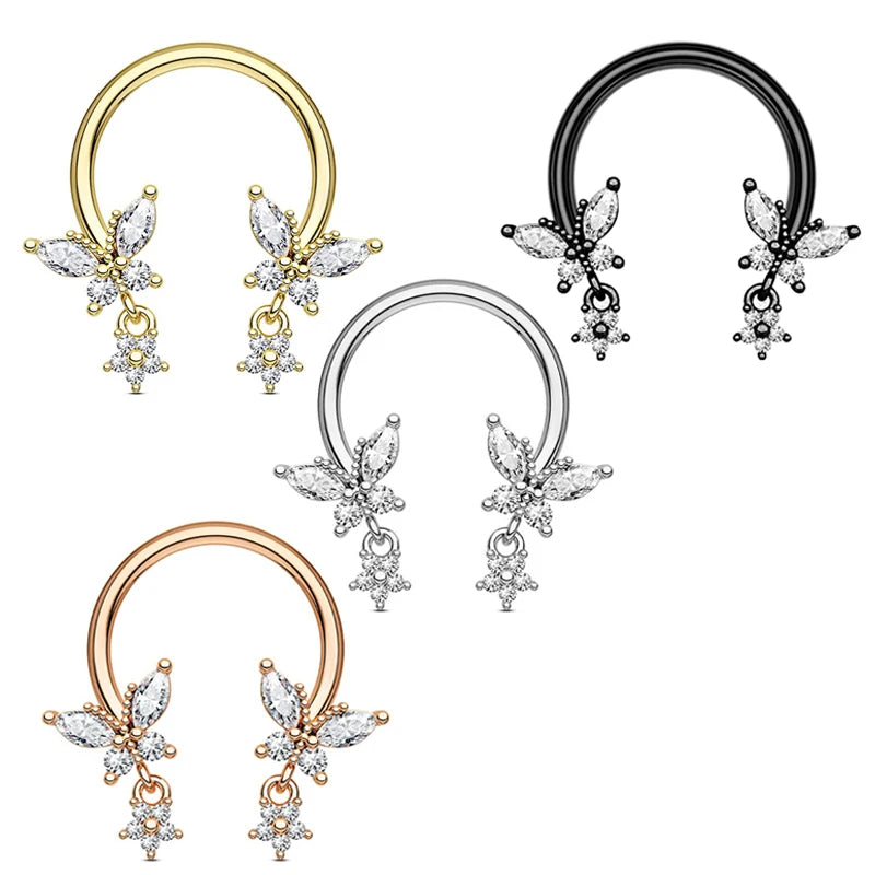 Butterfly Nose Piercing Hoop Ring Hinged Segment Zircon Septum Piercing Chain Ear Cartilage Tragus Nariz Piercing Cuff Goth Hoop