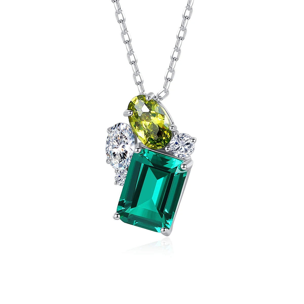 CZCITY Fashion Women Necklace Charm Jewelry 925 Sterling Silver Bagutte Emerald Gem Stone Pendant Necklaces for Women