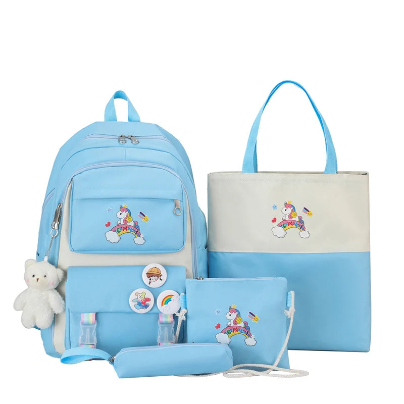Wholesale Cute Student Casual Outdoor Large Capacity School Bag Set Girls 4 Piece Waterproof Feature Fashion Backpack School Set
