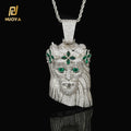 NUOYA Large Heavy Jesus Pendant Necklace Hip Hop Style Bling Green Zircon Four Leaf Clover Jesus Pendant Jewelry