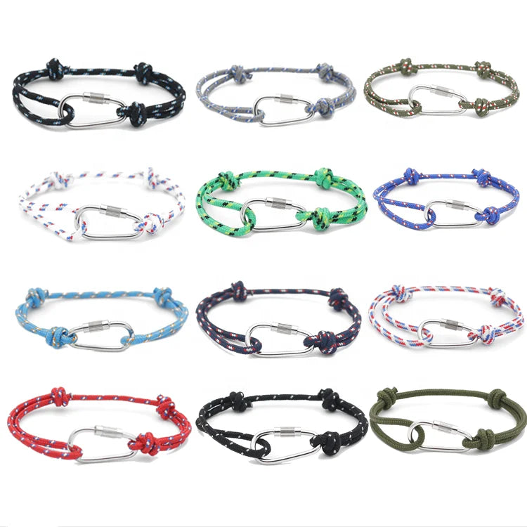 High Quality Custom Anchor Hook Nylon Rope Charm BraceletHandmade Carabiner BraceletHot Selling Energy Nylon Rope Bracelets