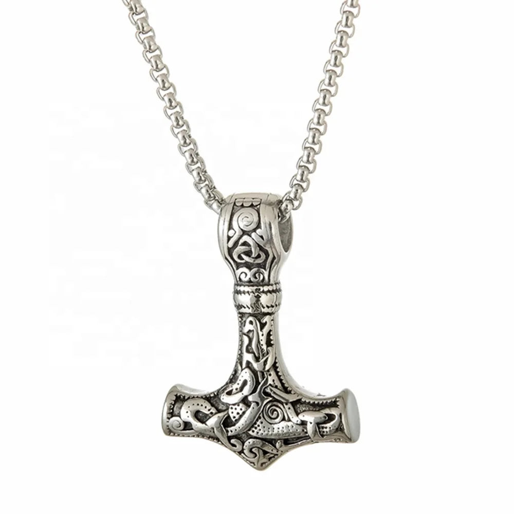 MECYLIFE Viking Jewelry Necklace Stainless Steel Viking Necklace Thor's Hammer Necklace Mjolnir Pendant for Men