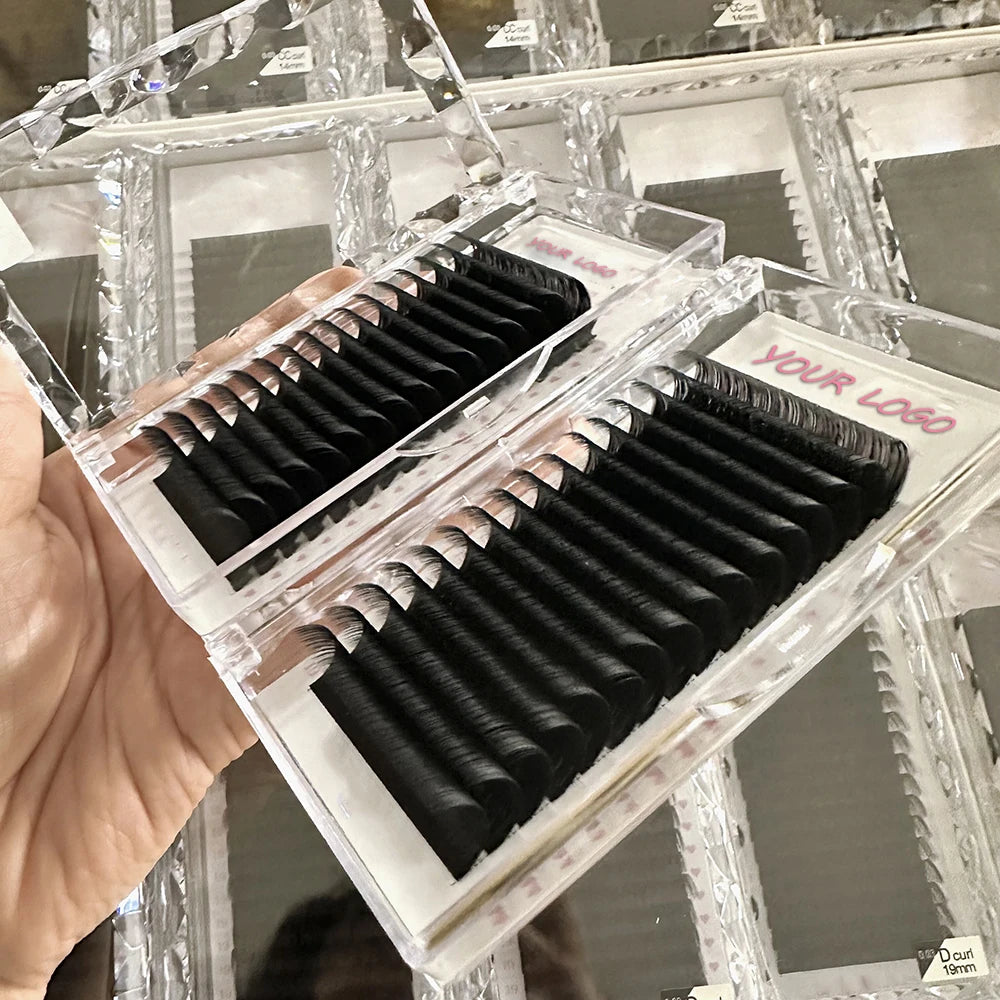 Private Label 0.03 0.05 0.07 Silk Velvet Lash Soft Matte Black Volume Lash Trays CC for Cashmere Eyelash Extensions Vegan