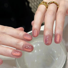 High Quality Short Cat Eye Round Press on Nails As Gift Shimmer Fake Nails for Women