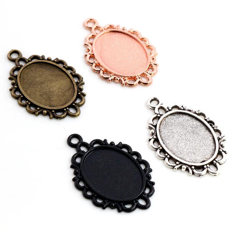 13x18mm Inner Size 4 Colors Simple Vintage Style Cameo Cabochon Base Setting Charms Pendant Necklace Findings