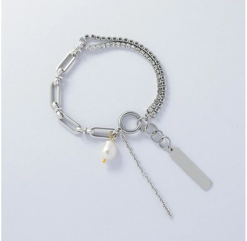Best Selling Cubic Zirconia Chain Stainless Steel Pearl Tennis Women Bracelet