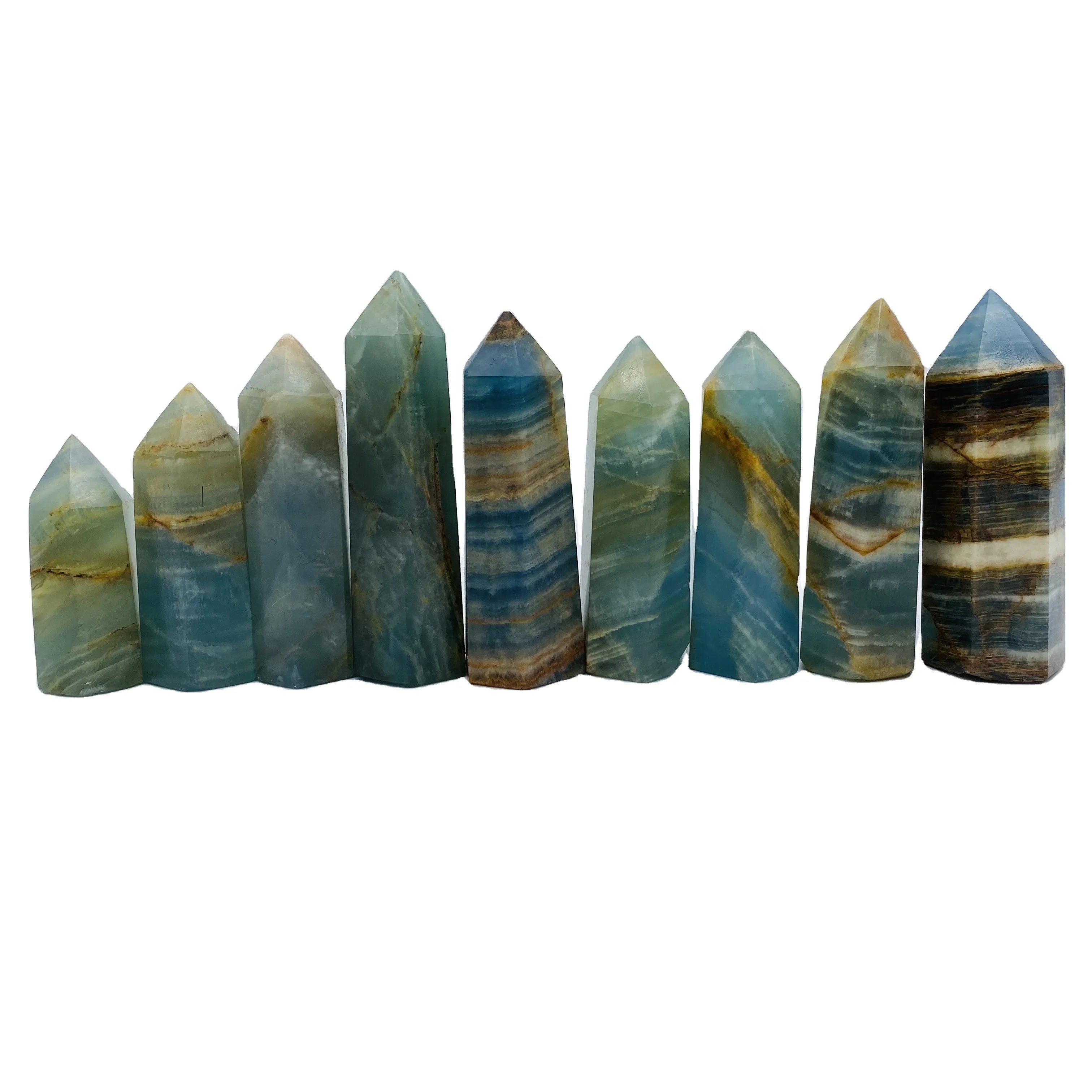 Wholesale Natural Polished Gemstone Blue Onyx Points Healing Crystal Wands