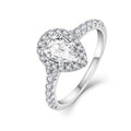 QX CUSTOM OEM Luxury Rhodium Plated White CZ Gemstones Pear Cut S925 Sterling Silver Engagement Ring for Women Men