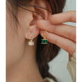 2 Colors Claw Setting Green Clear Square Crystal Circle Earrings Small Charm Gold Plated Earrings Vintage Minimally Jewelry