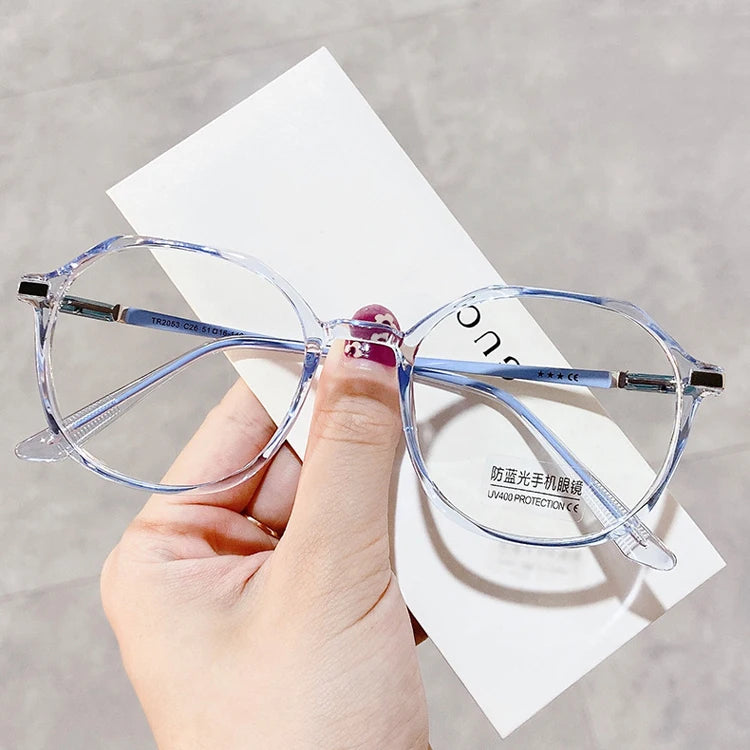 DOISYER 2021 Women's Clear Frame Flat Mirror Korea Design with Anti-Blue Light Blocking Hot Sale Irregular Pattern Glasses