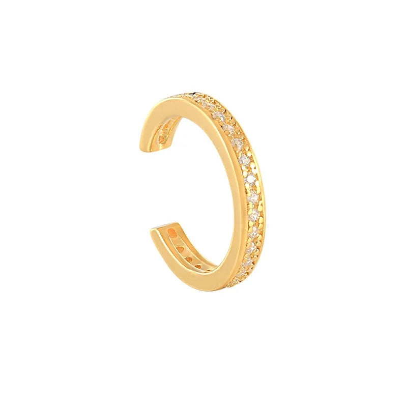 925 Sterling Silver Single Row Zircon Pave Cuff C Earring Simple Silver Jewelry