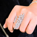 Shimmering White CZ Silver Plated Brass Cocktail Exaggerated Big Bold Adjustable Wedding Ring for Female Fashion Finger Jewelry MegaBDM