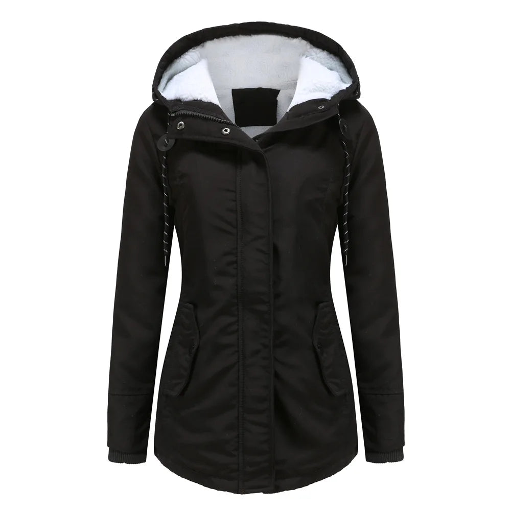 Winter Women Plush Middle Long Jacket Warm Thick Fur Parka Women
