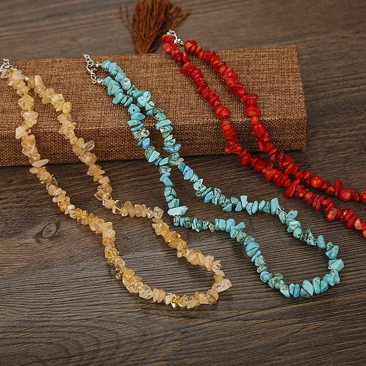 Natural Irregular Chip Stone Beads Necklace Healing Crystal Gemstone Loose Beads Necklace Citrine Amethyst Beaded Necklace