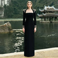 A9673 Elegant Styles Beaded Women Long Dress Black Plus Size Long Sleeves Ladies Winter Party Dress