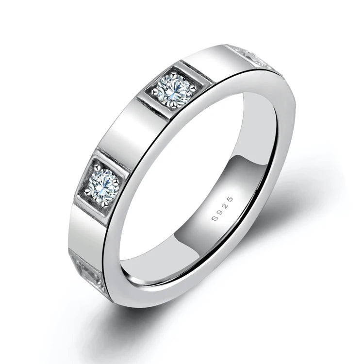 Customized Unisex Rings Simple 925 Sterling Silver Ring Men Fashion Thin Cubic Zirconia Band Ring Women
