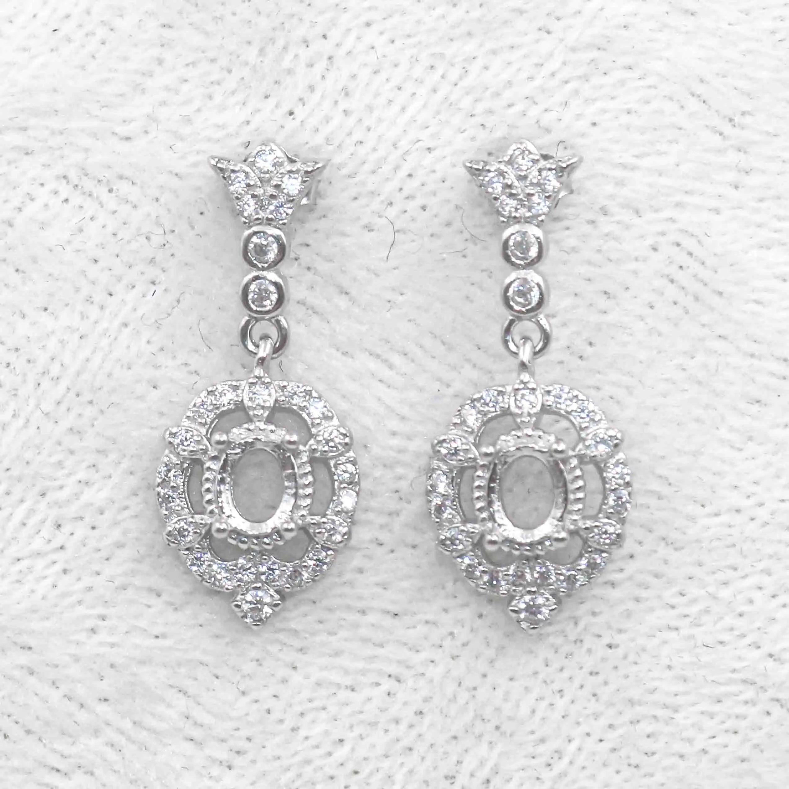 Sterling Silver 4*5mm Semi Mount Stud Eardrops Empty Frame Support Blank Setting S925 Base Without Center Stone DIY for Inlay