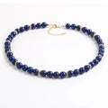 Women Fashion Gold Trendy 8mm Lapis Beads Gemstone Choker Necklace Jewelry