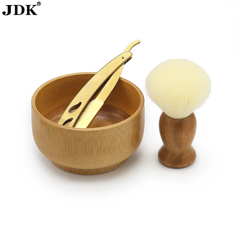 Bamboo Shaving Soap Bowl Mug Synthetic Badger Shaving Brush and Bowl Set Wooden for Men Shave
