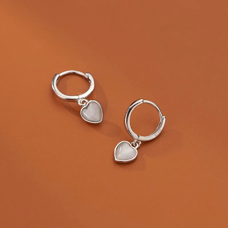 Fashion New Opal Heart Lovely Wedding Clip Earrings for Girls Gifts 925 Sterling Silver Jewelry