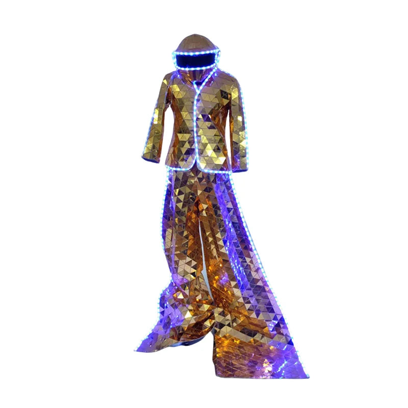 2025 Hot Selling Women's LED Mirror Costume Silver Mirror Suit for Stage Performance Wear