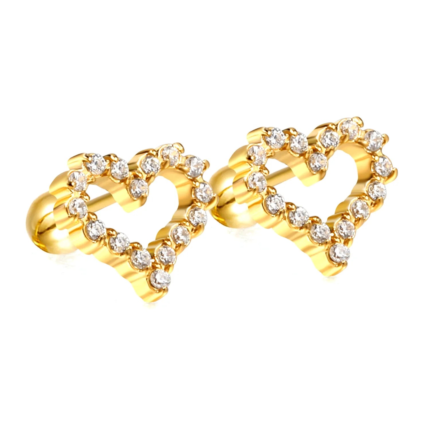 Women's 18K Gold-Plated Stainless Steel Heart Earrings Hypoallergenic Fashion Stud with White Cubic Zirconia Screwback Design