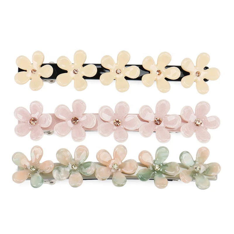 Candy Color French Acetate Hair Jewelry Korean Style Flower Women Hair Barrette Clips Small Flower Rhinestone Girls Hair Clips