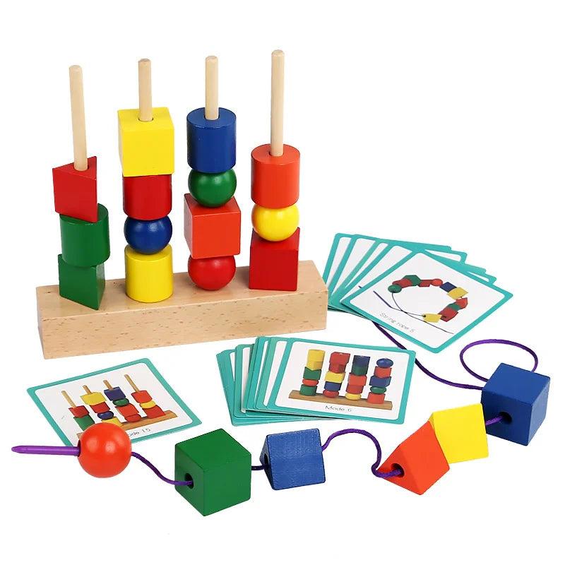 Cheap And Good Wooden Colorful Stacking Blocks Toy Geometric Beads And Columns Toys Early Educational Kids Toys Kids