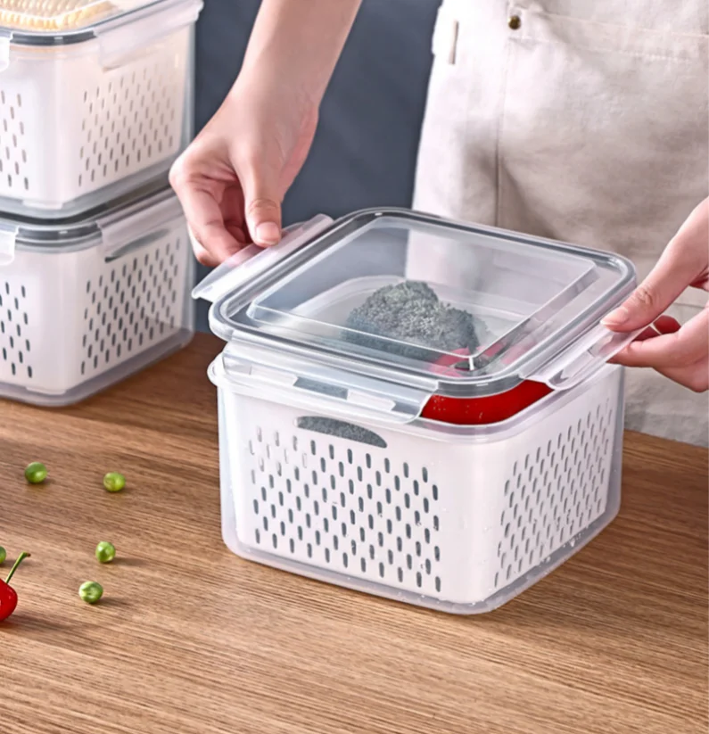 OWNSWING 5Pcs/6Pcs/7Pcs Food Storage Containers With Lids Kitchen Fridge Storage Box Stackable Organization With Drain Basket