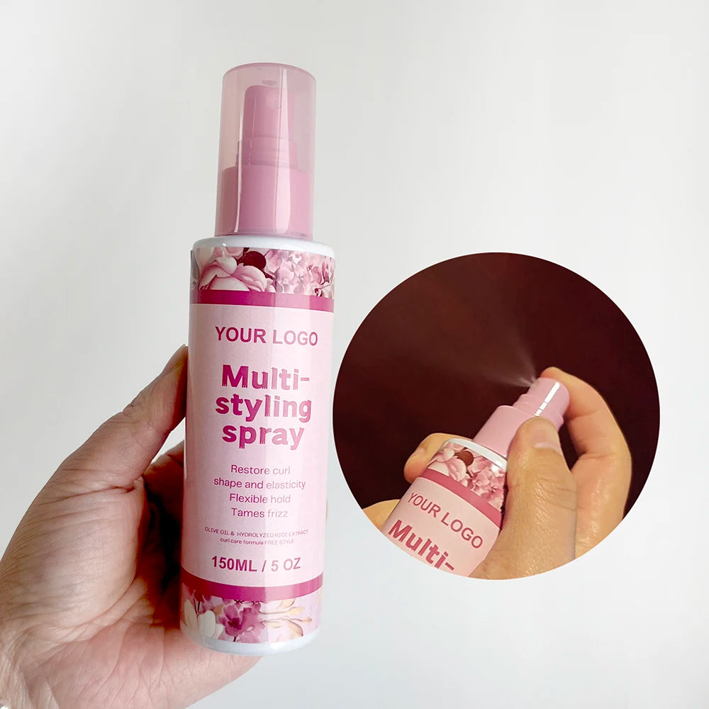 Custom Label 150ml Perfumed Strong Hold Long Lasting Control Flyaways Tame Frizz Multi Function Shaping Hair Styling Spray