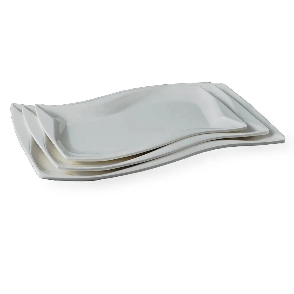 Wholesale Restaurant Dinnerware 14 Inch Rectangular White Melamine Dinner Plate