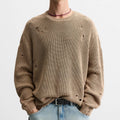 Custom Logo High Street Vintage Acid Wash Men's Crewneck Sweater Loose Hole Jumper for Europe United States Distressed Sweater
