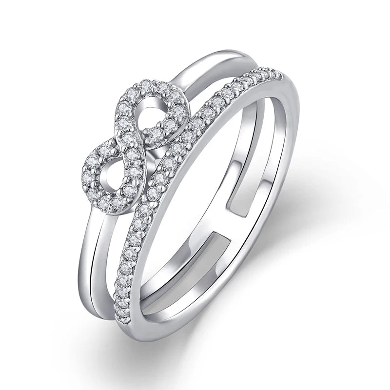 Hot Selling Infinity Heart Promise Custom Moissanite Double Rings Set 925 Sterling Silver Clear Cz Friendship for Women Zircon
