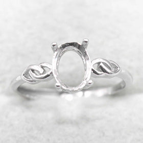 Sterling Silver 6*8mm Semi Mount Ring Empty Frame Blank Support Claw Setting S925 Base Holder Without Center Stone for DIY Inlay