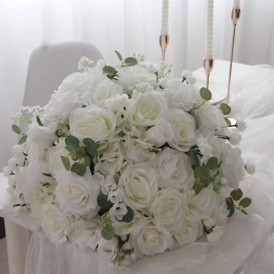 H05177  Ivory White Rose Wedding Table Arrangement Sweetheart Table Flower Flower Ball Wedding Centerpieces