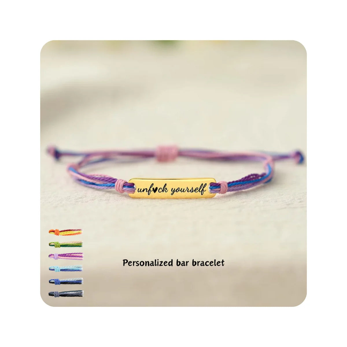 Fashion Customized Colorful Braided Rope Engravable Blank Bar Personalized String Bracelets Stainless Steel Jewelry for Women