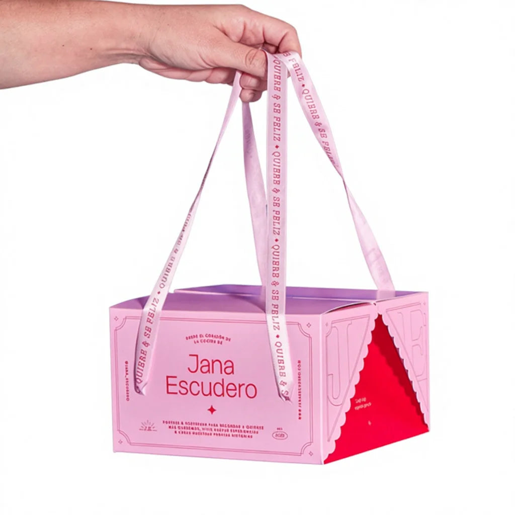 Food Grade Eco Friendly Handle Pink Cake Pop Out Box Cookies Candy Bakery Fast Food Cake Paper Box Packaging with Ribbon
