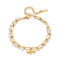 Luxury Electroplated 18K Gold Stainless Steel Bird Shape Pearl Chain Link Women's Bracelet