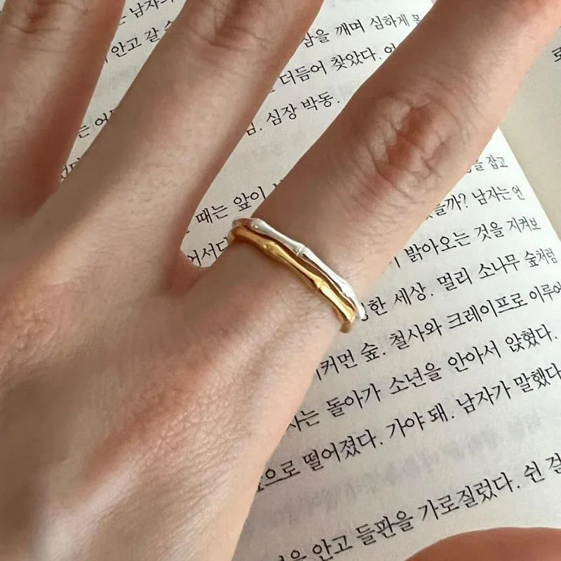 Gold Silver Simple Bamboo Bar Open Finger Rings for 925 Sterling Silver Women Jewelry