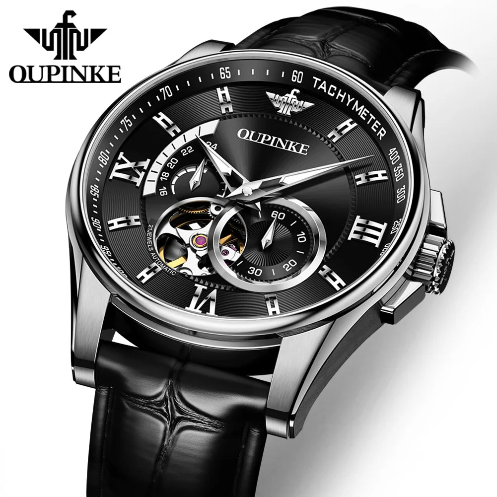 OUPINKE 3222 OEM Wristwatches Top Brand Luxury Sport Watch Men Rose Gold  Watches Leather Strap Tourbillon Mechanical Watches