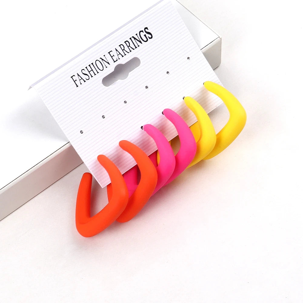 Personalized Geometric Color Frosted Jewelry CC Hot Pink Avocado Green Royal Blue Summer Colorful Free Choice Hoop Earring