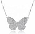 925 Sterling Silver Jewelry Wholesale Fashion Full Pave Cubic Zirconia Large Butterfly Pendant Necklace