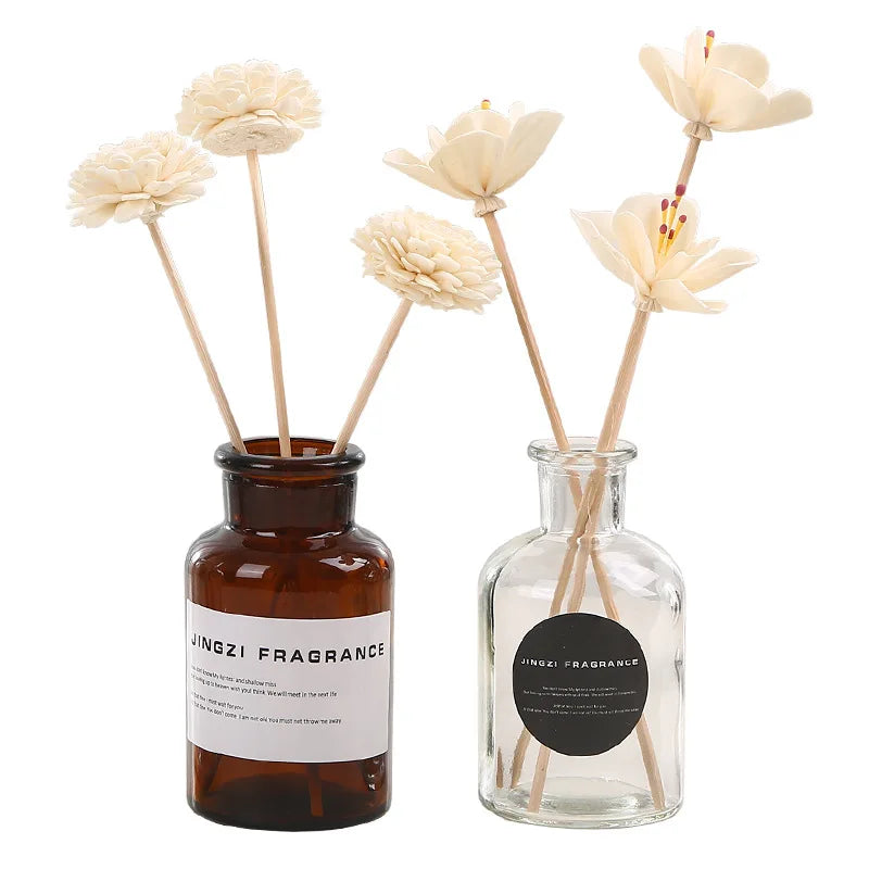 100ml 250ml Amber Color Glass for Reed Diffuser Bottle with Cork Seal Flat Shape and Lid Empty Aroma Diffuser Container