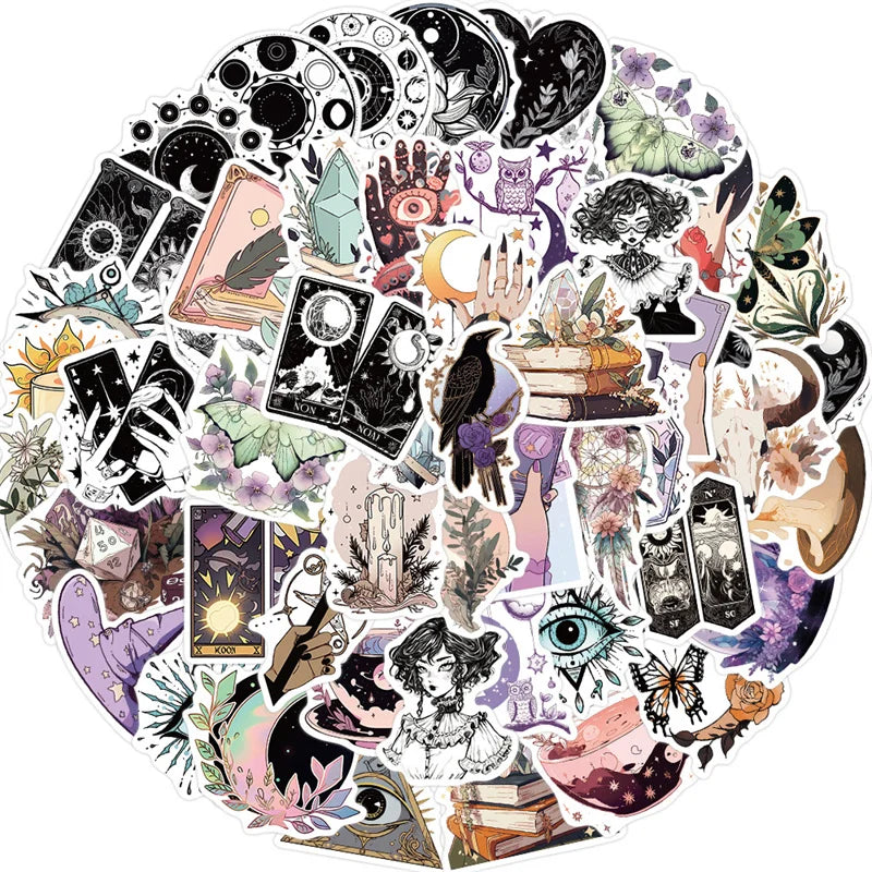 50pcs Witchy Crystal Aesthetic PVC Stickers Waterpoof Vinyl Decals for Water Bottle & Laptop Apothecary for Magic Theme