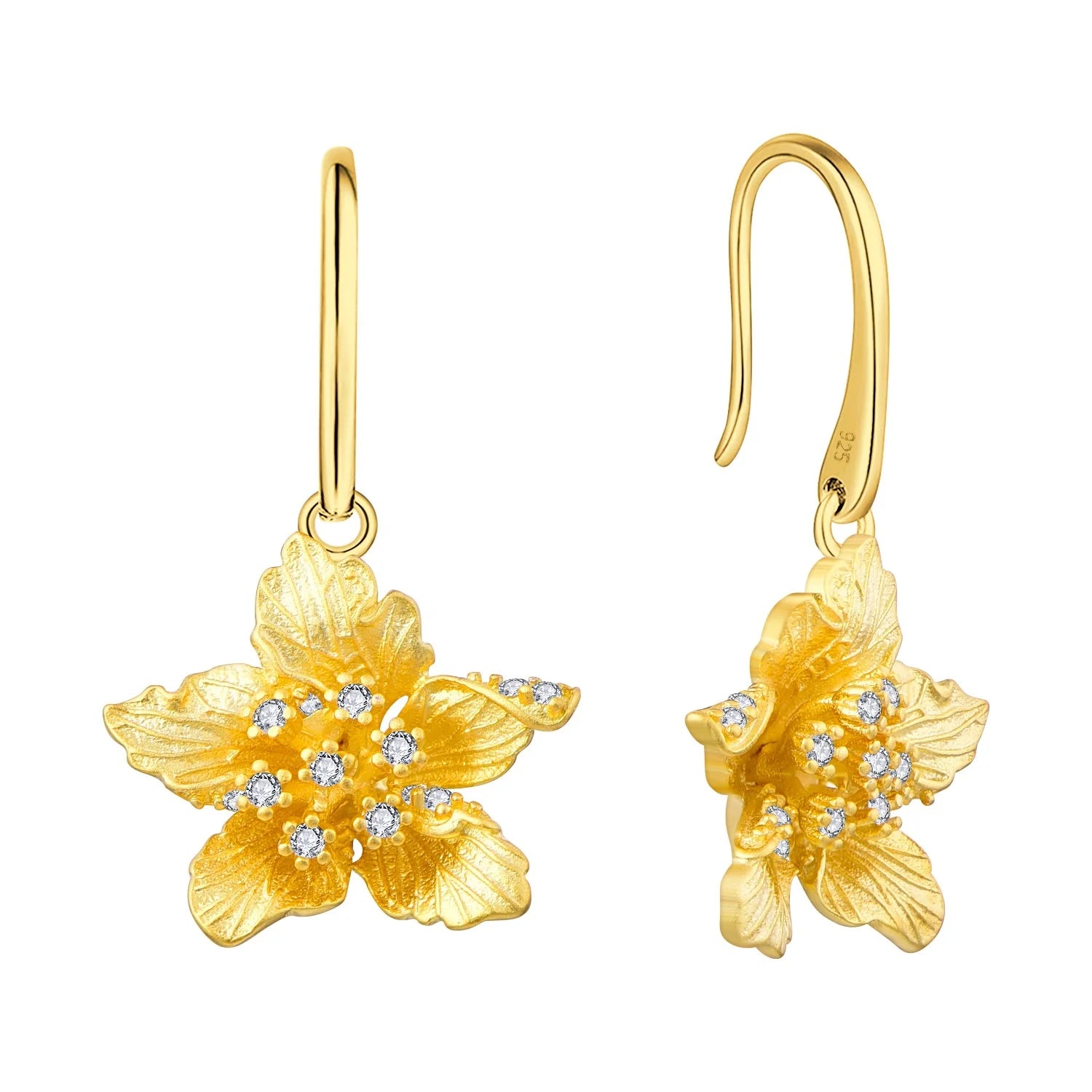 Hawaiian Jewelry Wholesale Fashion Gold Metal Flower OEM Flower Drop Petal Stud Earrings Summer Jewelry