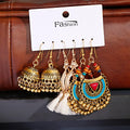 3Pcs/set Vintage Gold Bells Alloy Bollywood Oxidized Earrings for Women Ethnic Pearl Tassel Jhumka Dangle Earrings