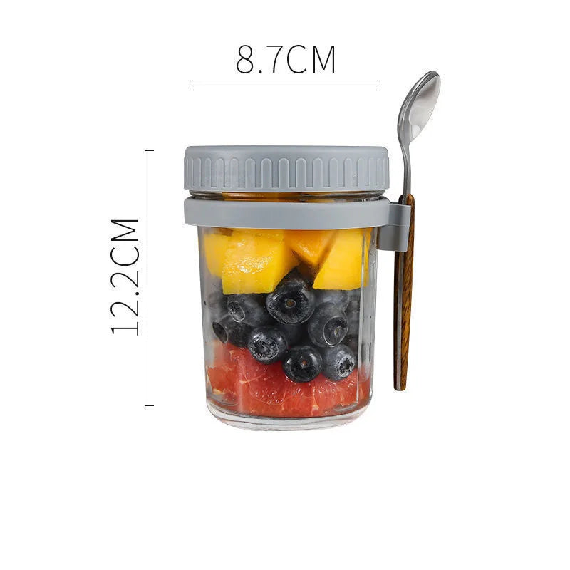 Portable Yogurt Breakfast Cup Mason Cup Milk Glass with Spoon and Lid Salad Cup