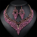 Wholesale Exaggerated Retro Design Banquet Dress Accessories Leaf Shape Rhinestone Necklace Earring Set