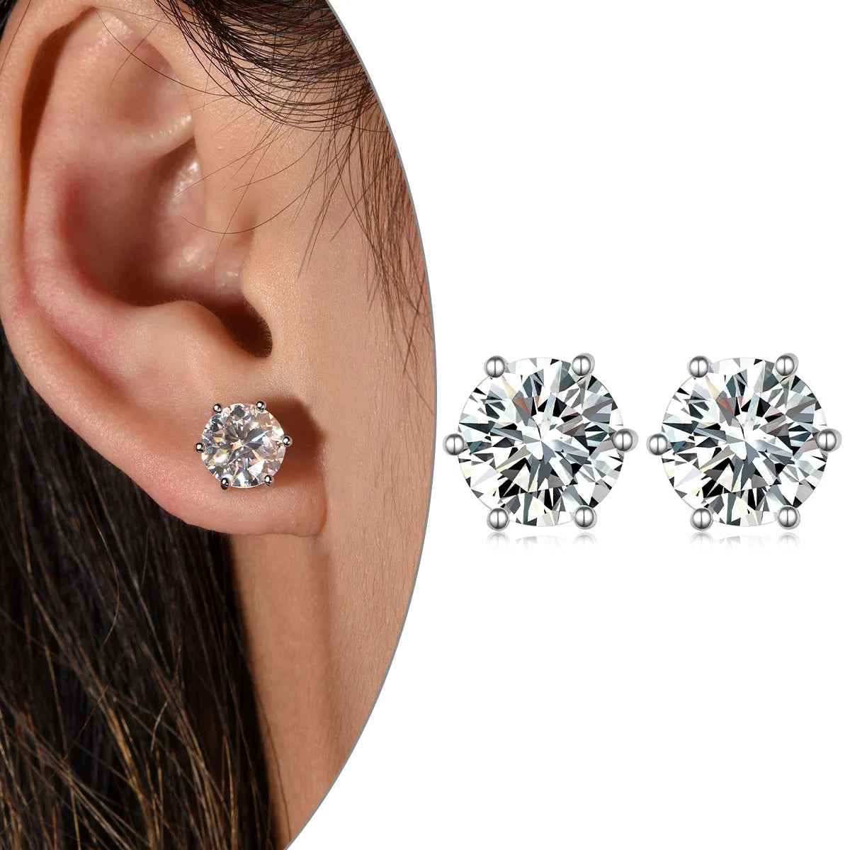S925 Silver Moissanite Earrings for Women Large Grain Simple Elegant Design with Light Luxury Touch Six-Claw Six-Pointed Star